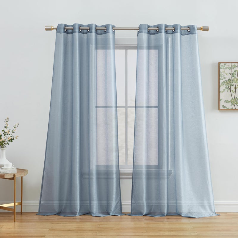HLC.ME 2 Piece Semi Sheer Voile Light Filtering Window Curtain Grommet Panels for Bedroom, Living Room & Dining Room - Dusty Blue - 54 W x 72 inch Long - Image 1